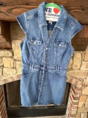 PAIGE Sleeveless Denim Vest in Medium Blue